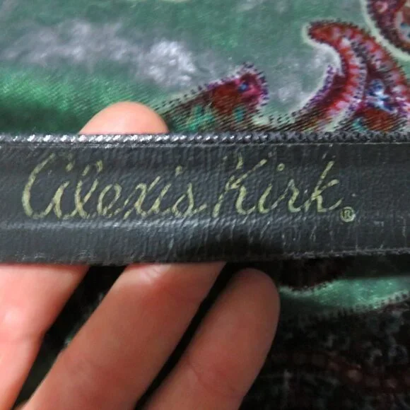 Alexis Kirk Vintage snakeskin Dark Green leather embellished belt Gorgeous!! - Picture 5 of 5